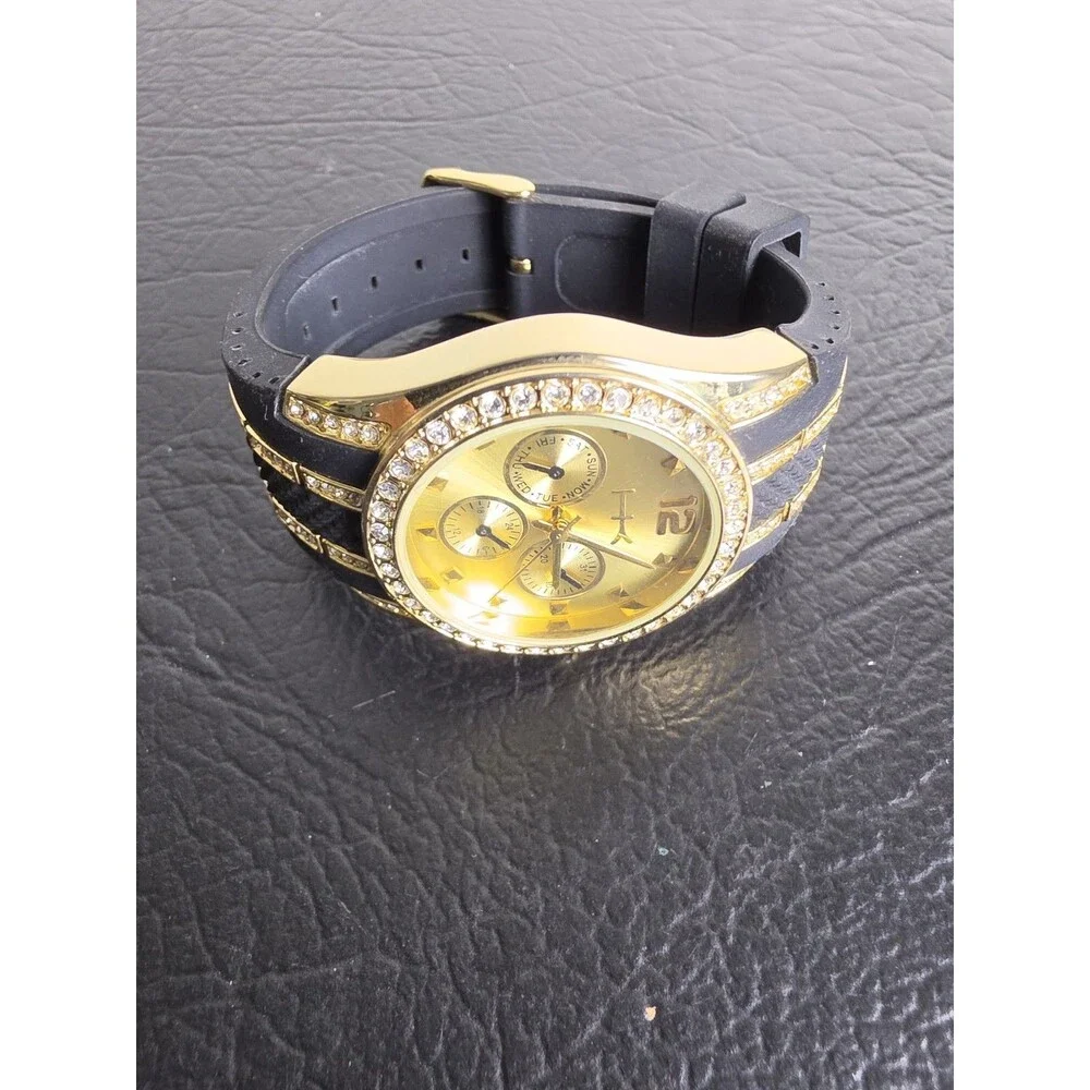 Wildlife by Heidi Klum Mens Dress Watch 38mm Gold Tone Day Date New Battery